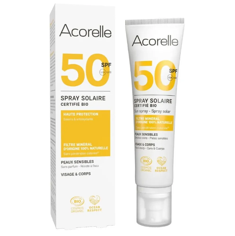 Acorelle fysikaalinen aurinkosuoja SPF 50, suihkutettava 100ml