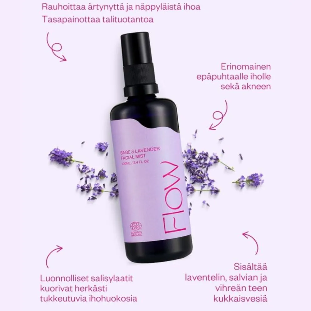 Kasvovesi epäpuhtaalle iholle Flow Cosmetics Sage & Lavender 100ml